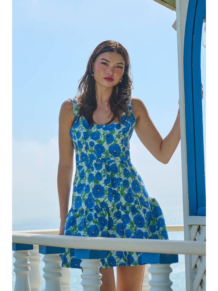 SMARAGDBLAUW Miquard mini-jurk zonder mouwen van Cielo met bloemenprint voor groothandel op Faire