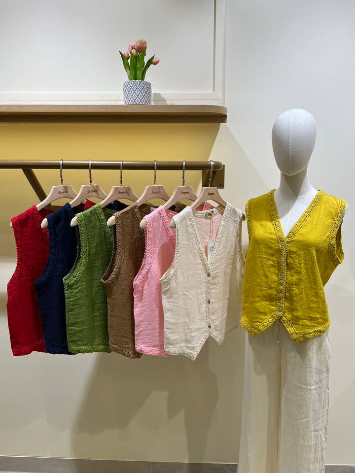 Joyna - Wholesale Outerwear Vest - Women's - J07686-2 VEST WITH LINEN EMBROIDERY
