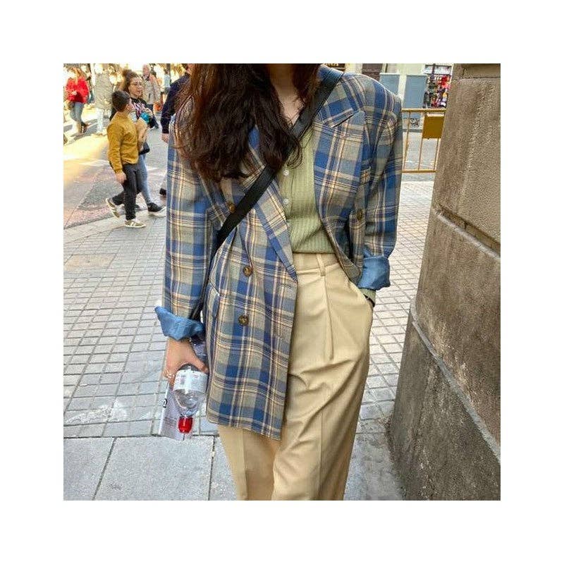 UZ Wholesale Store - Wholesale Blazer - Women's - Casual Color Block Plaid Loose Fit Blazer2