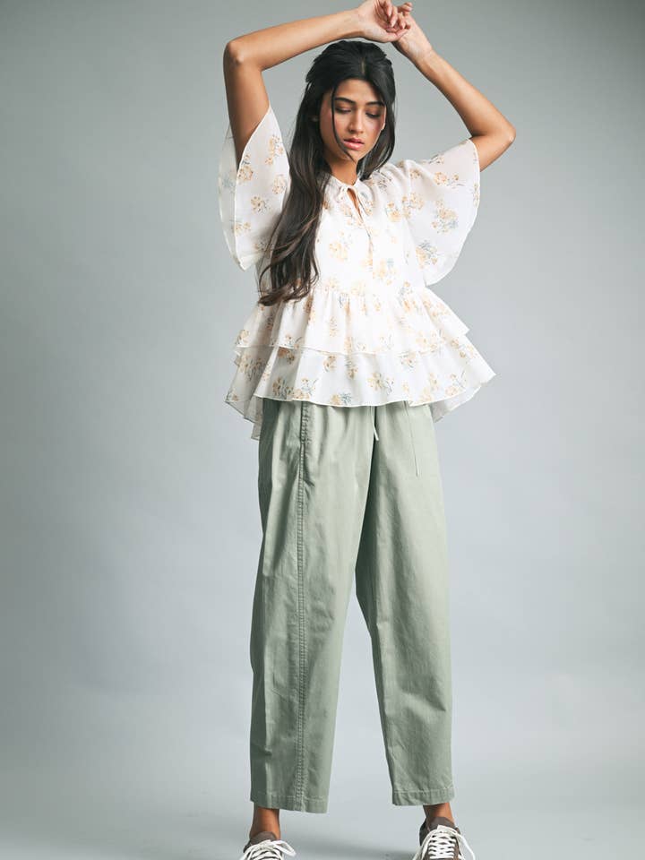 FLORAL CHIFFON TIERED BLOUSE / WL25-11031 for wholesale by Wishlist Apparel