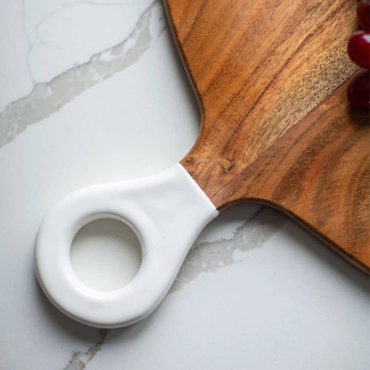 Jeanne Fitz - Wholesale Cheese Board - Wood+White Collection Acacia Wood Round Charcuterie Board LG