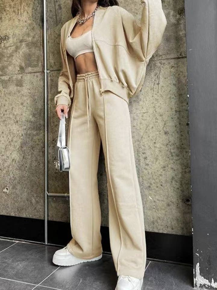 safistyle - Wholesale Top & Pant Set (NOT Loungewear) - Women's - Zip-Up Jacket and Drawstring Wide-Leg Pants Set6