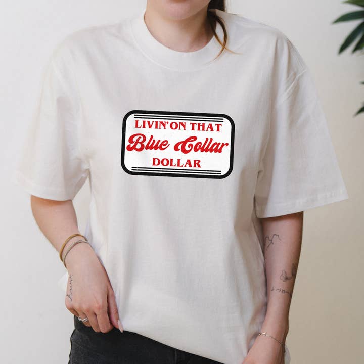 Vivere con quel dollaro da colletto blu Grafica con atmosfera da abbigliamento da lavoro western – Camicia vintage oversize per la vendita all'ingrosso da parte di OSME