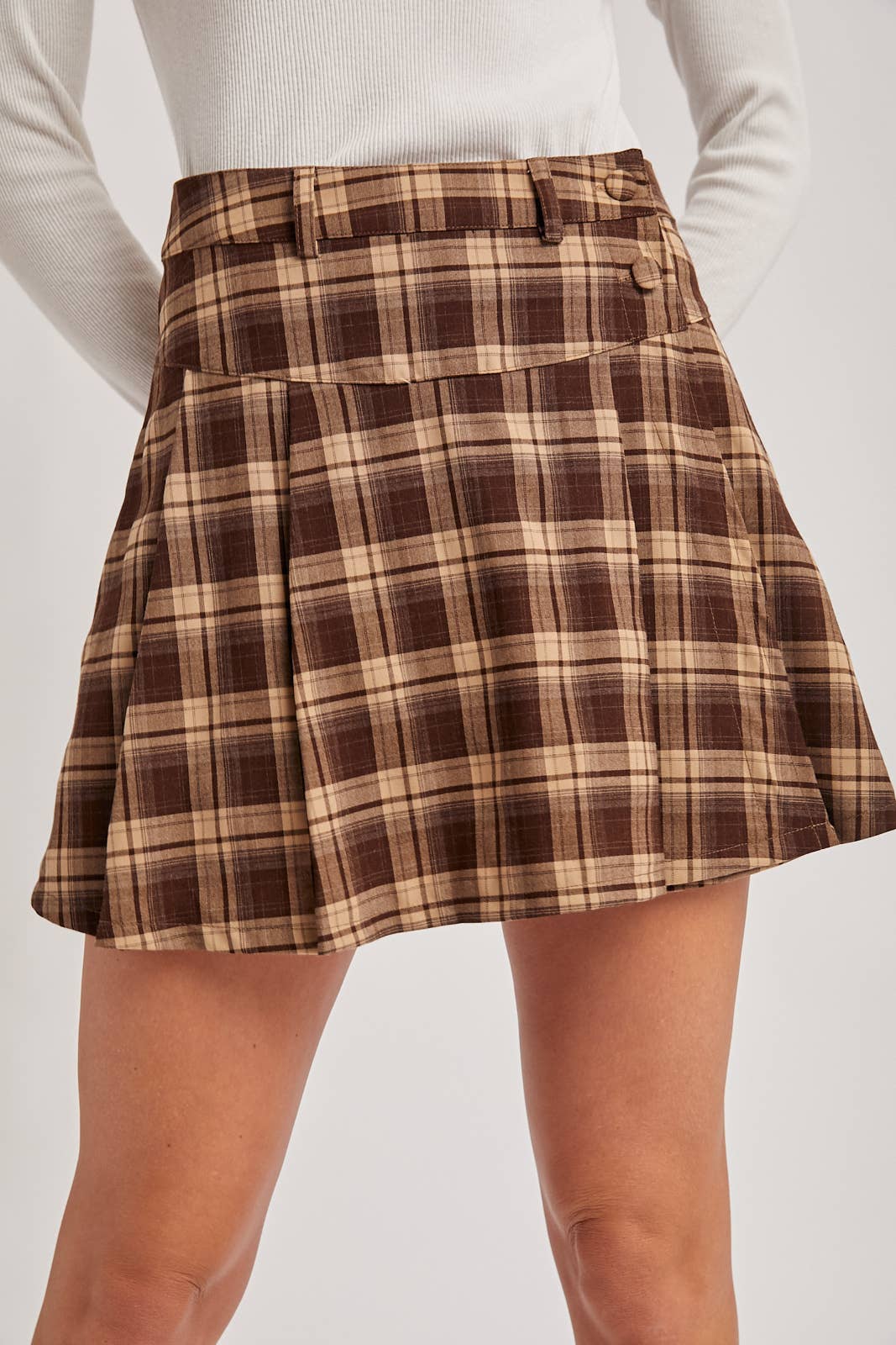 Bluivy – Skort - Mulher por atacado – MINISSAIA PLISSADA XADREZ COM BOTÕES LATERAIS14