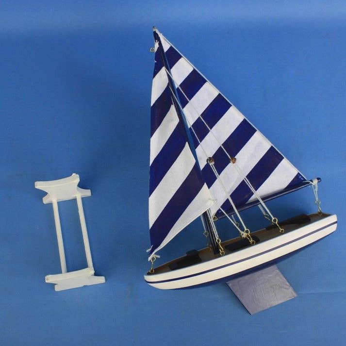 Hampton Nautical – wholesale Decorative tabletop object – Decorative Sailboat Model with Blue Stripes 12"1
