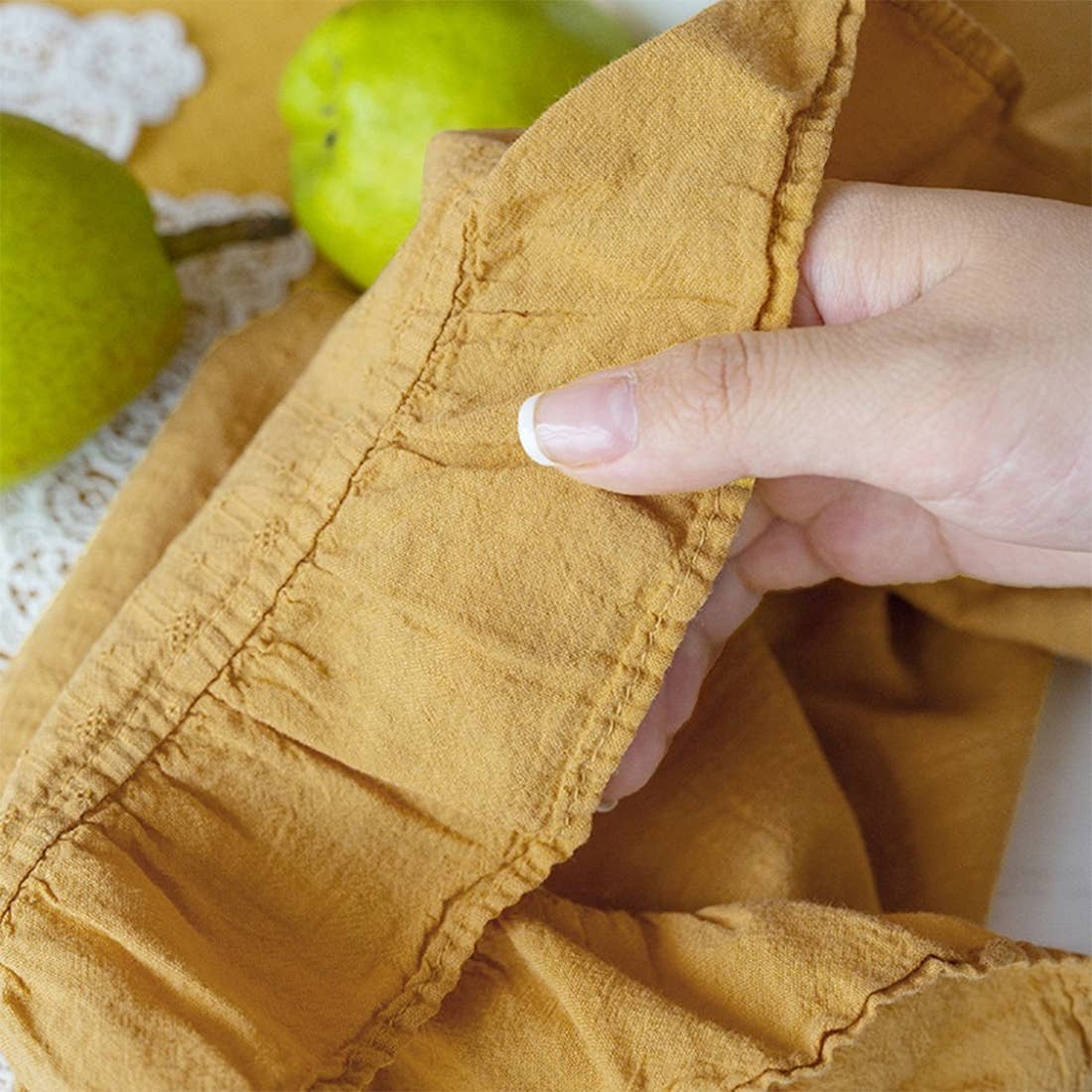 Fennco Styles - Wholesale Tablecloth - Yellow French Embroidered Ruffled Cotton Tablecloth1