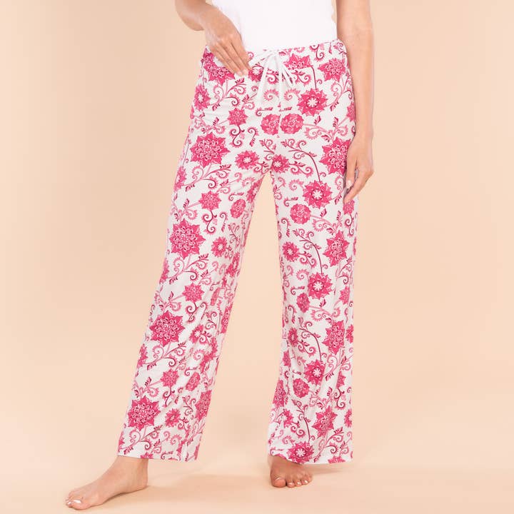 Tickled Pink Pajama Pants | Floral Paisley PJ Bottoms for wholesale by Amanda Blu