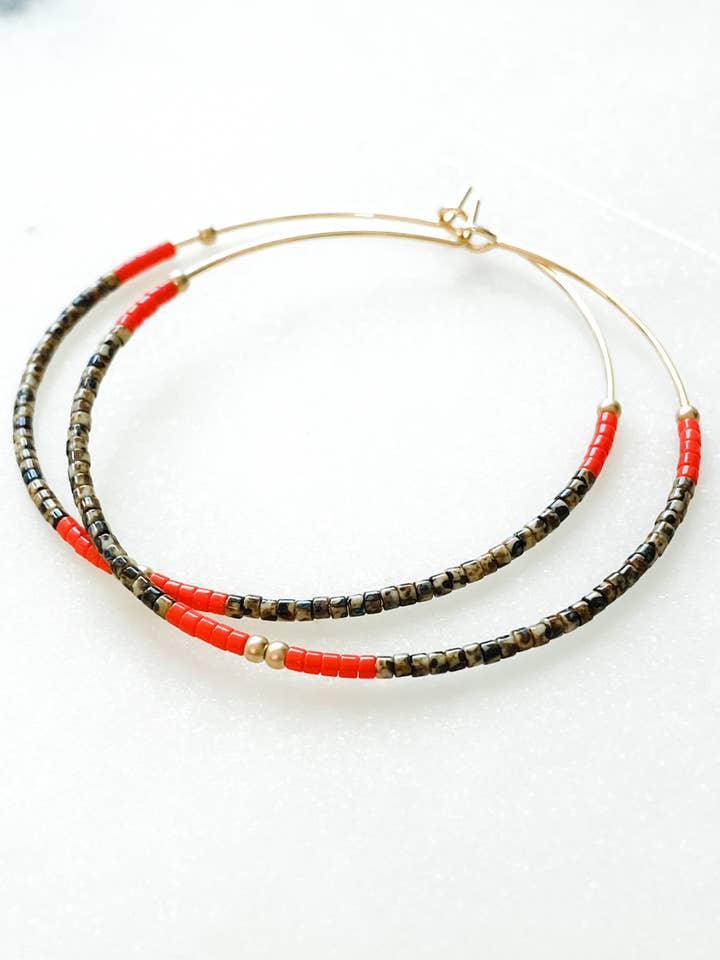 Kat Hoops | Coral & Tortoise Shell | Japanese Miyuki Beads & for wholesale by Aves + Brit | Handmade Midwest Modern Jewelry