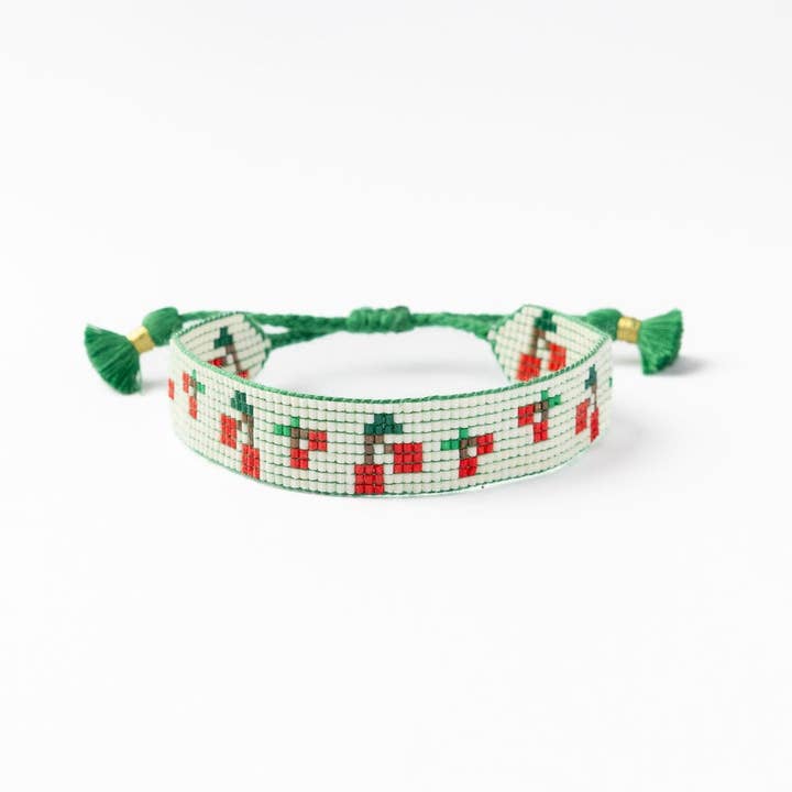 Gabby "Cherries" Adjustable Beaded Bracelet Green for wholesale by INK + ALLOY