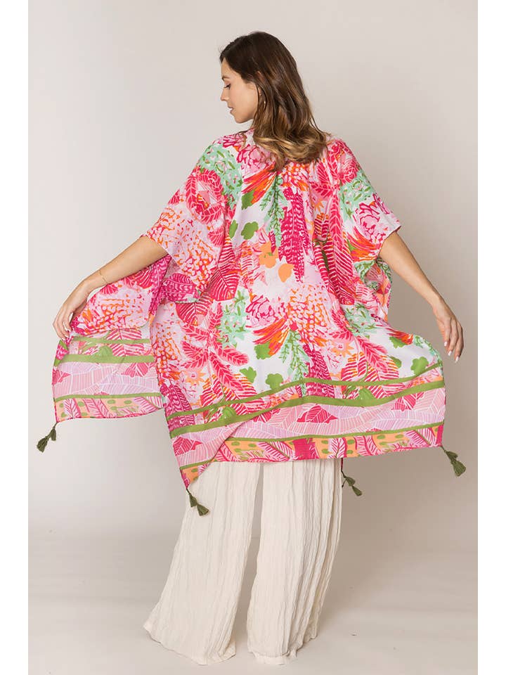Hana - Wholesale Kimono - Women's - Floral Pattern Print Tassel Summer Kimono3