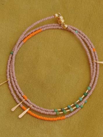 Wrap bracelet- in lilac with turquoise and gold accents for wholesale by Freestone