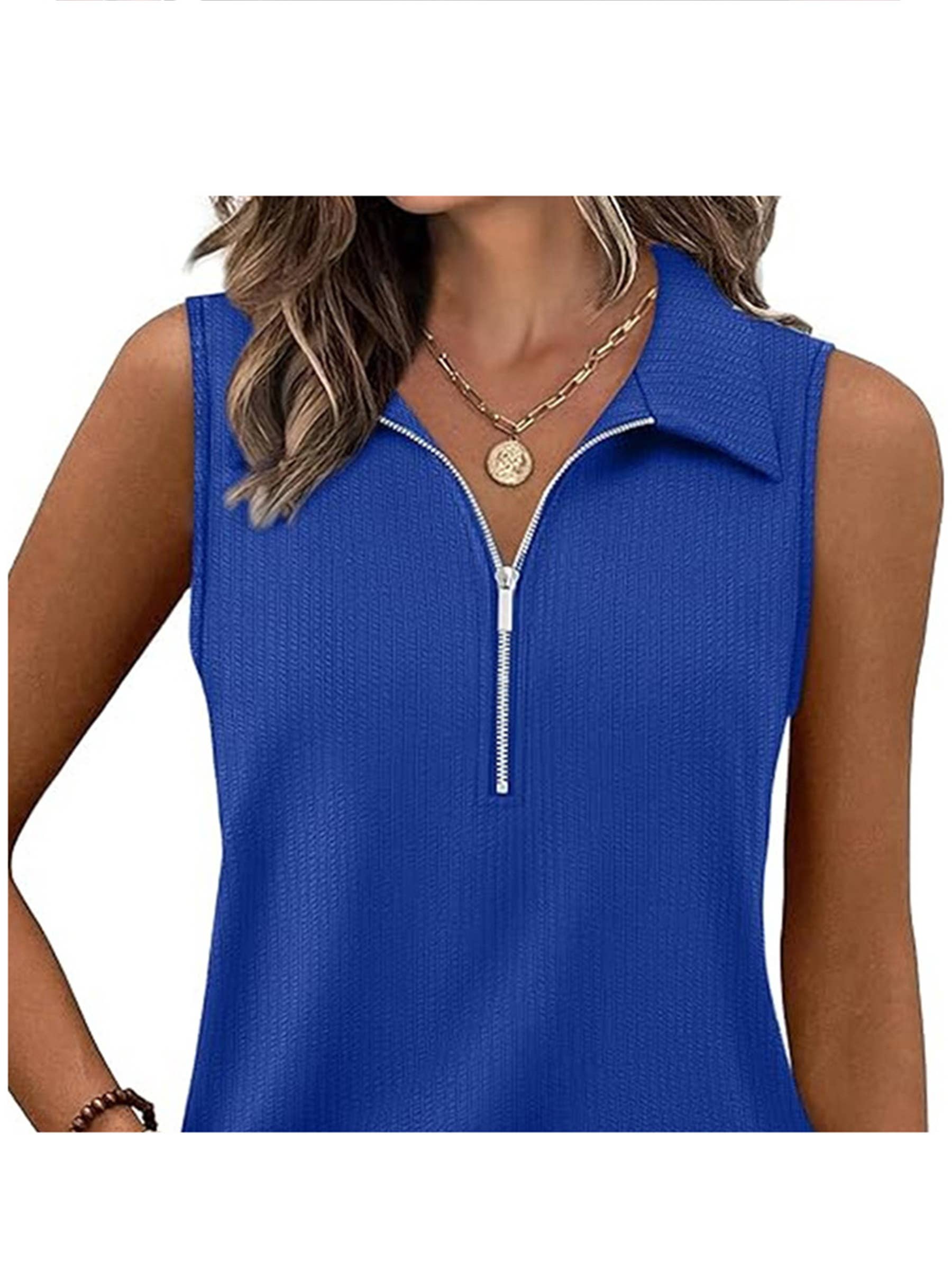 Wholesalesir - Wholesale Tank Top - Women's - Half Zip Sleeveless Polo Collar Vest0