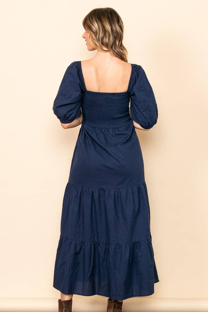 Elloh Collection - Wholesale Dress - Women's - On Off Shoulder Half Sleeve Cotton Smocked Tiered Maxi Dress5