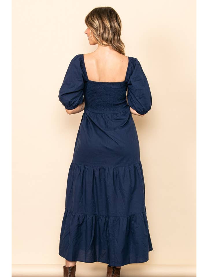 Elloh Collection - Wholesale Dress - Women's - On Off Shoulder Half Sleeve Cotton Smocked Tiered Maxi Dress5