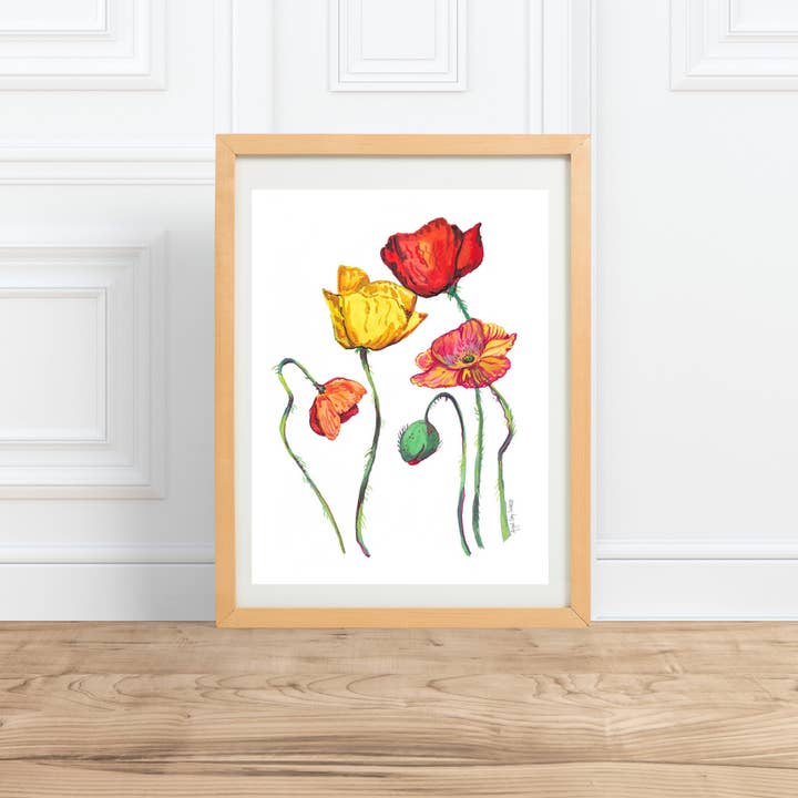Imprimé aquarelle florale Rainbow Coquelicots pour la vente par Gray Day Studio