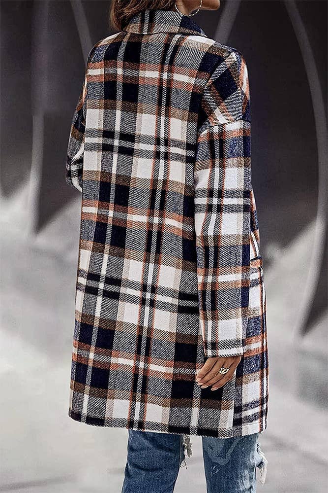 UNISHE - Wholesale Shirt Jacket/Shacket - Women's - Lapel Pockets Plaid Long Shacket Coat ZZKF4278