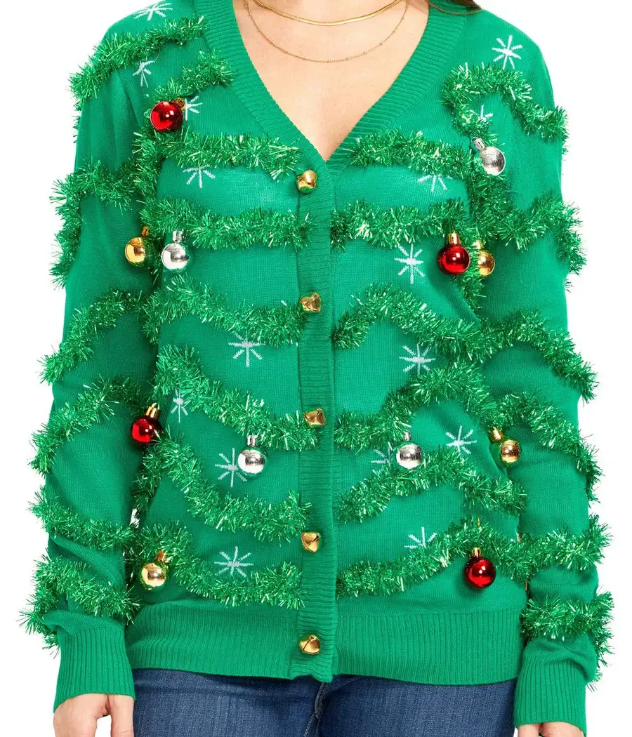 Tipsy Elves - Wholesale Cardigan - Women's - Gaudy Garland Cardigan - Women's Ugly Christmas Cardigan3
