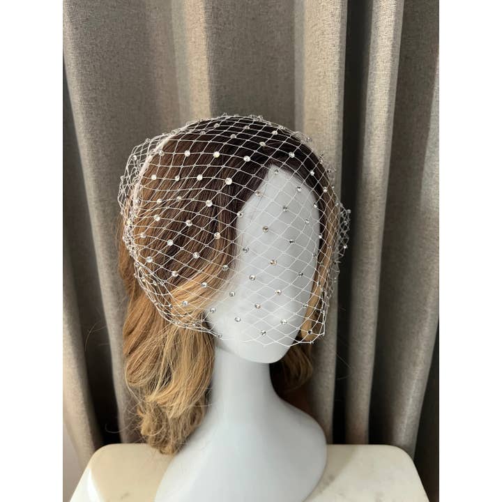 FanakoStudioNYC - Wholesale Veil - Women's - New, Wedding Veil Headband, White Birdcage Veil With Diamonds, Black Veil.