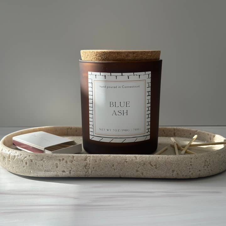 Tobacco + Cypress - 7oz Frosted Glass Soy Candle for wholesale by Hues of Therapy LLC