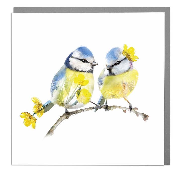 Two Blue Tits Card by Lola Design for wholesale by Lola Design Ltd