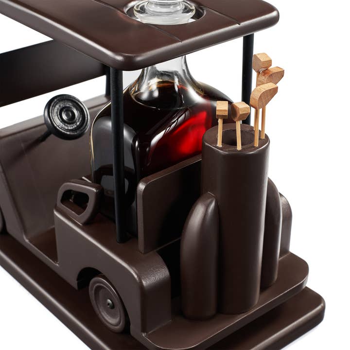 The Wine Savant / Khen Glassware - Wholesale Decanter - Golf Decanter Whiskey Decanter - Brown Wooden Golf Cart2