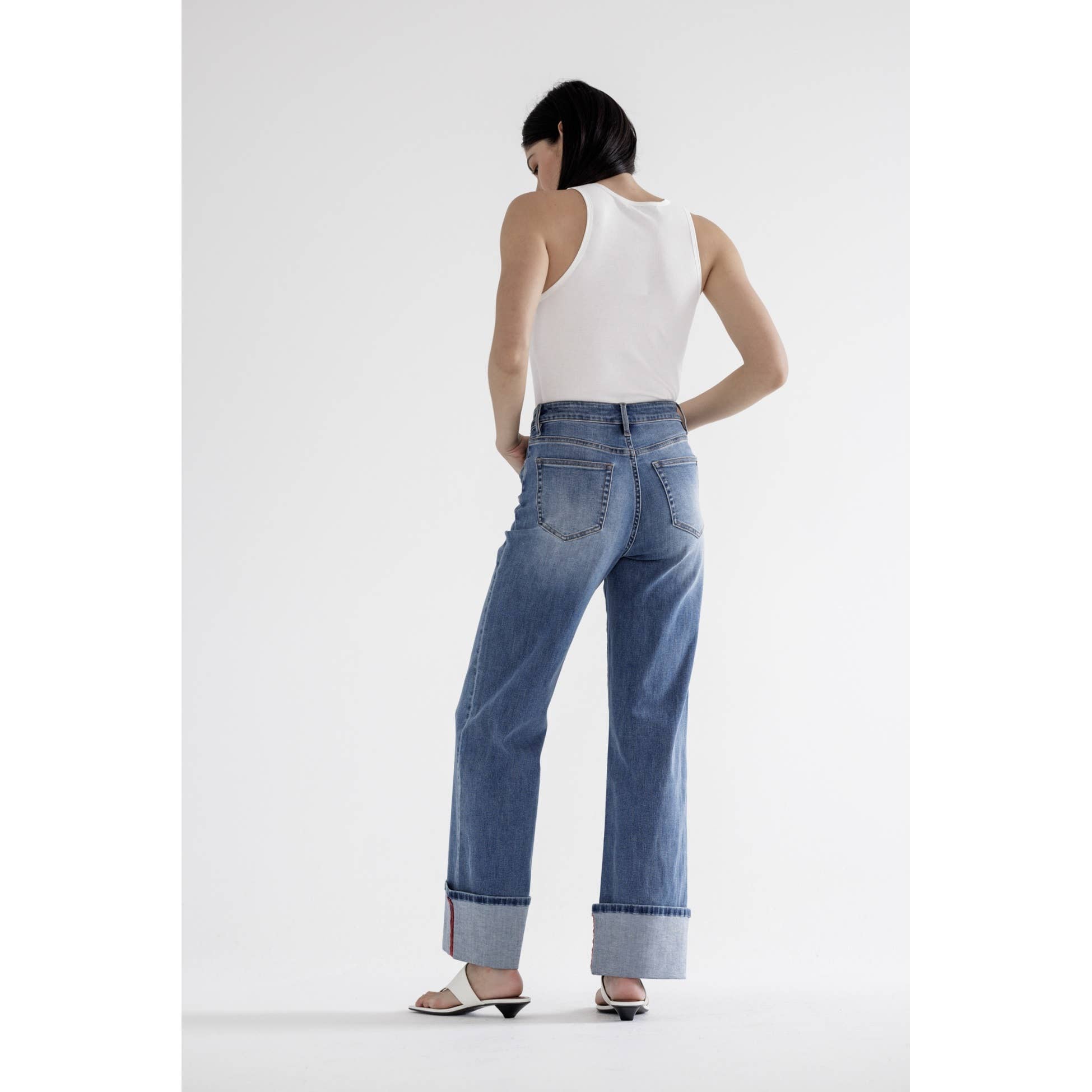 PORTO BLUE HIGH RISE WIDE LEG WITH CUFF HEM for wholesale on Faire4