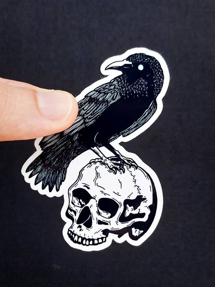 Vinyl Sticker - Raven on Skull for wholesale by MechanicalPen