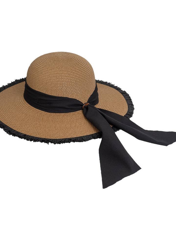Magid Frayed Brim Bow Straw Floppy Hat for wholesale by Magid