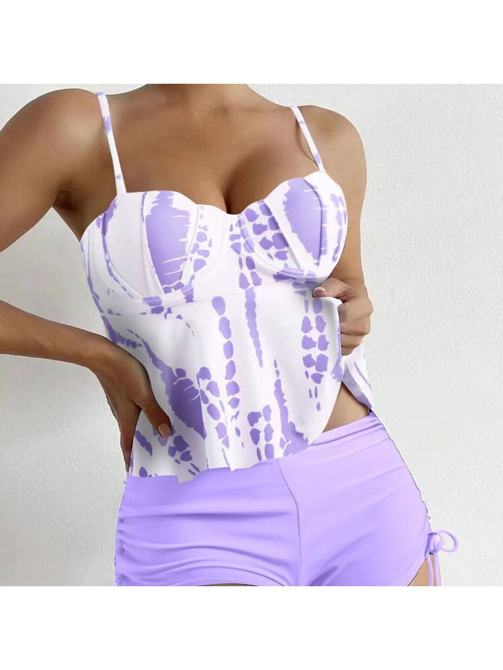 madeinclothinginc - Wholesale Two Piece Swimsuit - Women's - Women’s Two-Piece Boxer Drawstring Swimsuit in Patterns