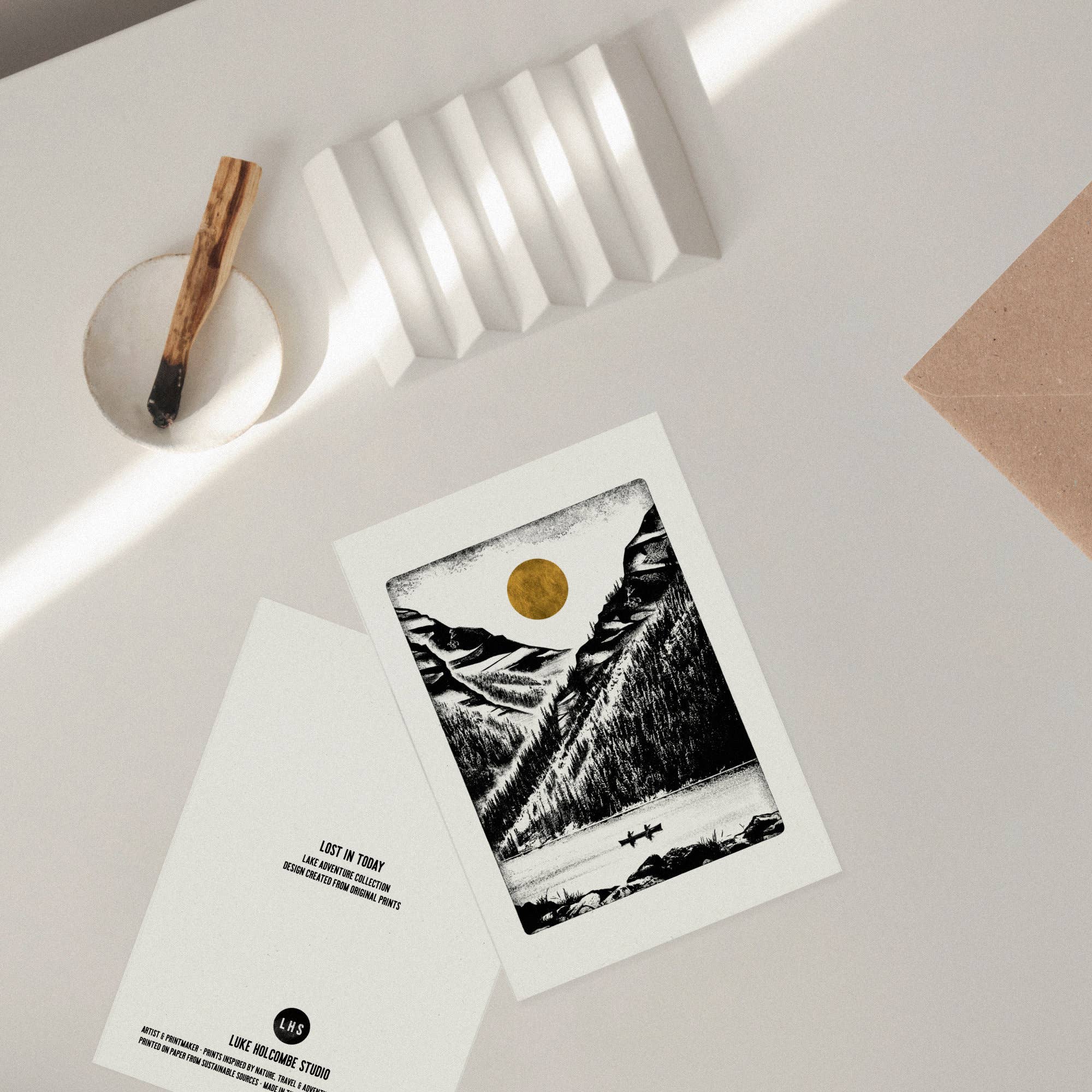 Luke Holcombe Studio - Wholesale Everyday Greeting Card - Lost in Today Individual Card (A6) Lake Canoe Adventure Sun4