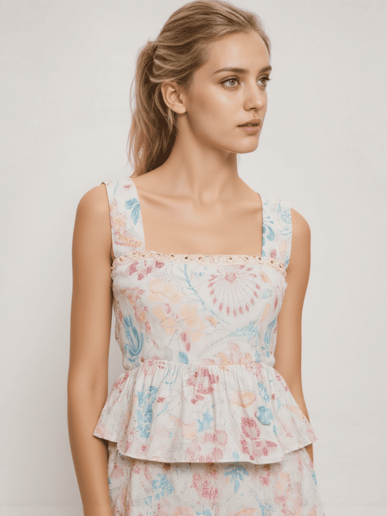 Ariastop.com corporation - Wholesale Blouse - Women's - Floral Cotton Peplum Top for Women1