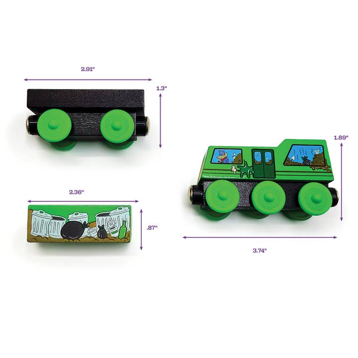 Twinkle Toys LLC - Wholesale Toy Set - Kids - Zany Trains - Trashy Terry - Series 1 - Wooden Train and Cargo Set - Compatible with All Wooden Train Sets