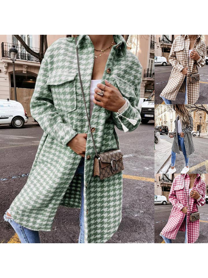 Chicto - Wholesale Coat - Women's - Woolen Coat Women's Mid-Length Autumn And Winter Houndstooth4