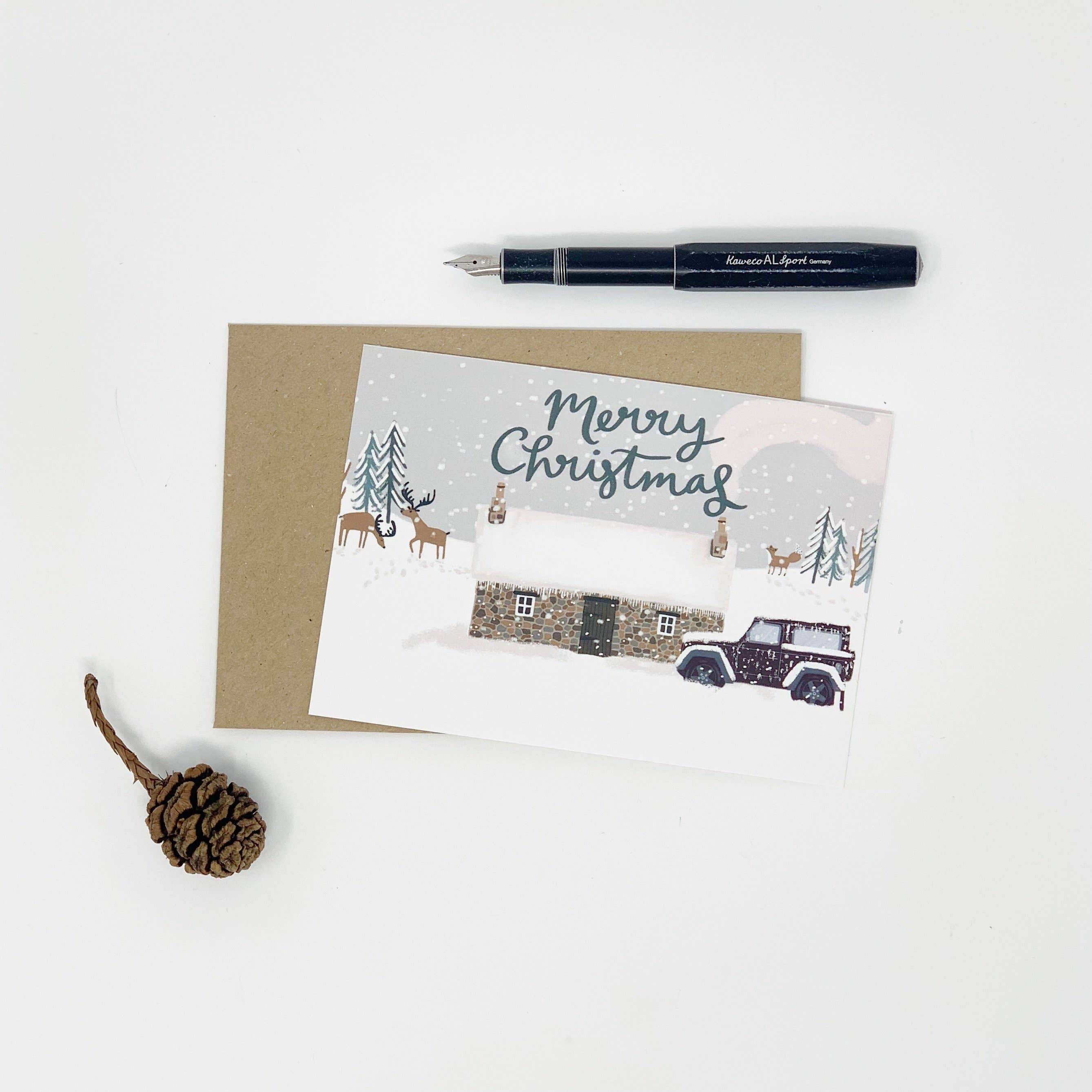 Lomond Paper Co – wholesale Christmas card – Bothy in the Snow "Merry Christmas" - Christmas Card1