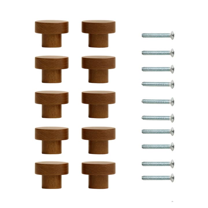 Set of 10 brown wooden drawer knobs, Cabinet handles for wholesale by Atelier HM Design