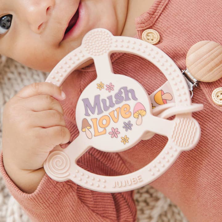 Silicone Teether Ring with Detachable Clip Mushy Love for wholesale by JuJuBe