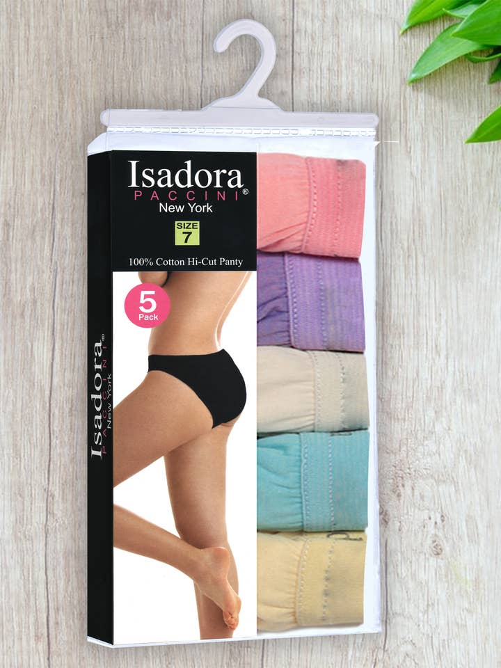 Isadora, Tipi toe, & James Fiallo - Wholesale Underwear - Women's - Isadora Women's 5 Pack Hi-Cut Colored Underwear2