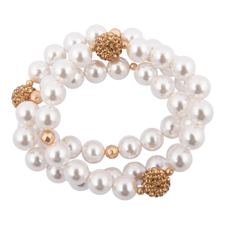 Chunky Weiß Perle Dreifaches Goldenes Armband-Set für den Großhandel von Barse Jewelry