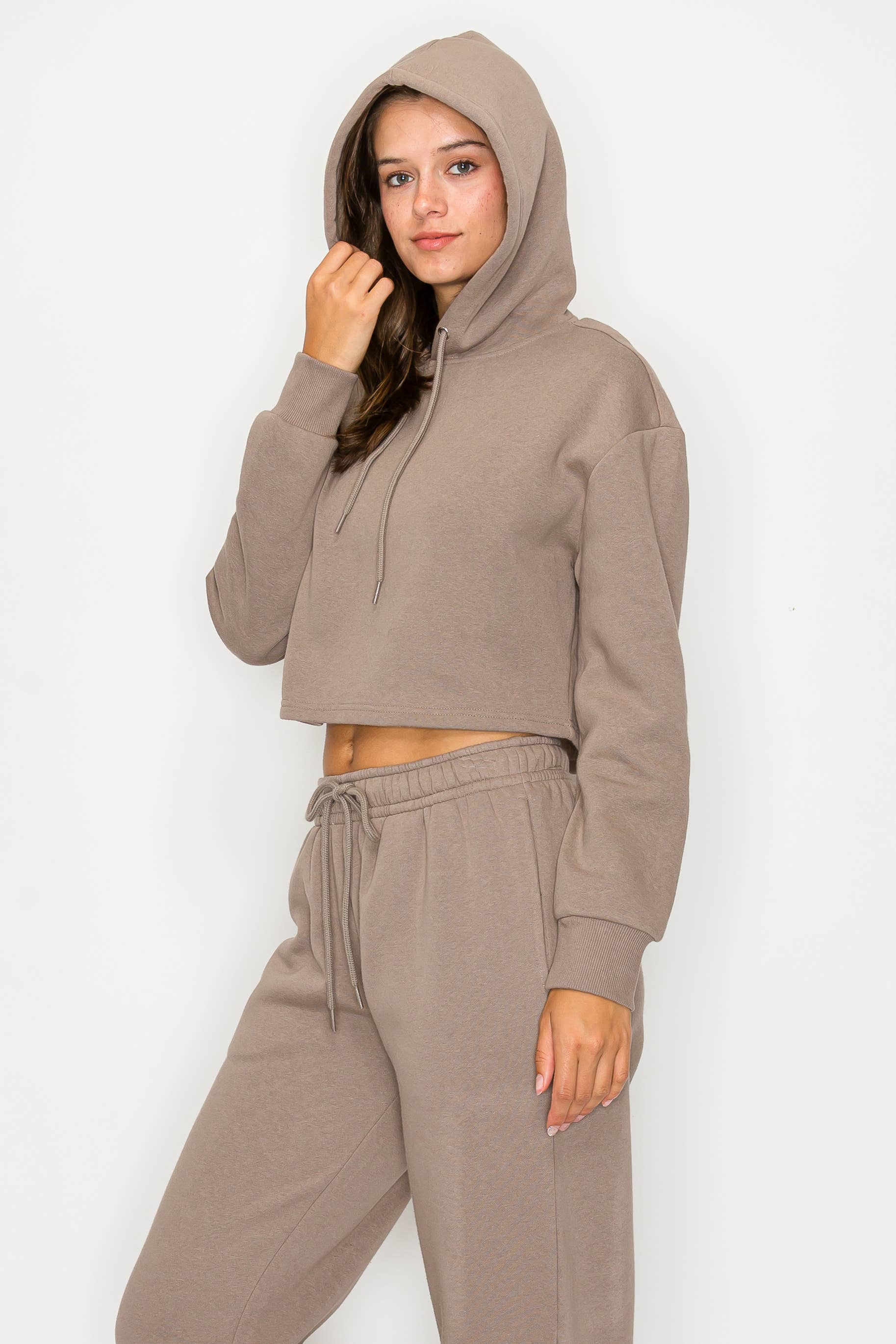 Color 5 - Wholesale Hoodie - Women's - Solid color fleece lined crop pull over hoodie jacket 29