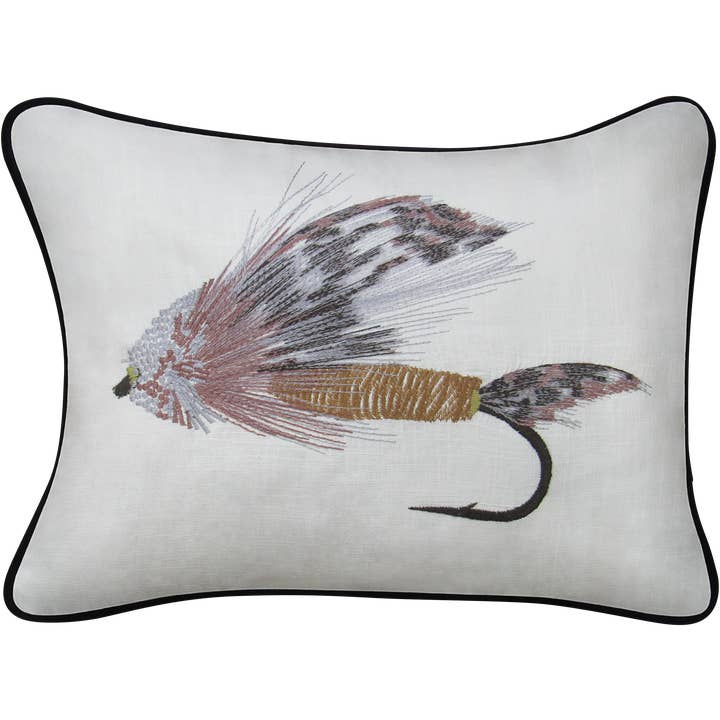 Muddler Minnow Fly Embroidered Pillow for wholesale by Tide Hill