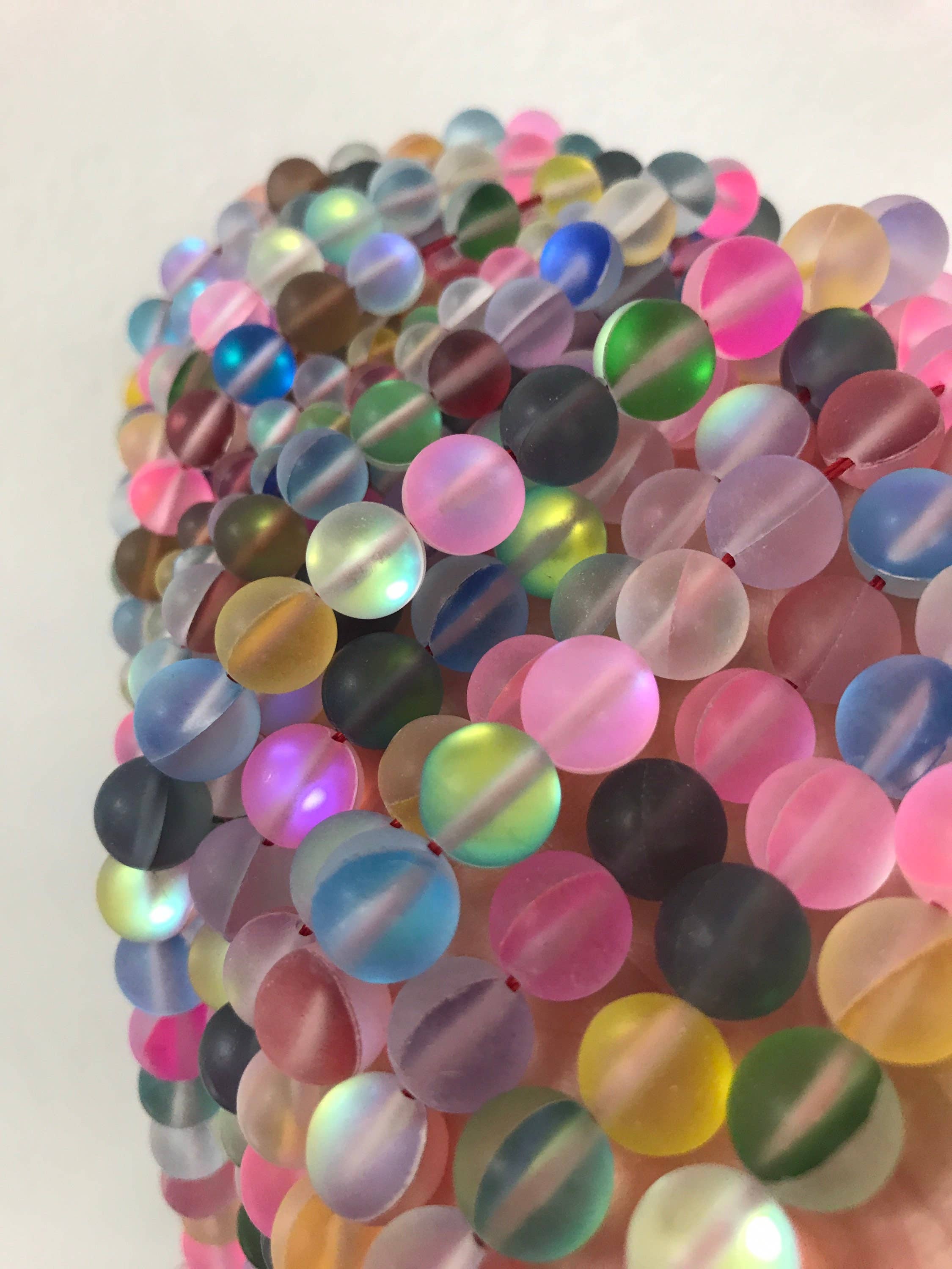 The Bead Bazaar - Wholesale Beads - Bright Rainbow Beads, Multi Color Opal Glass Beads, Frosted2
