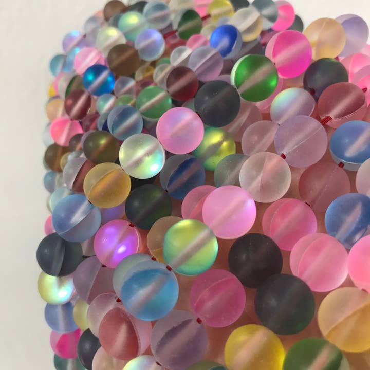 The Bead Bazaar - Wholesale Beads - Bright Rainbow Beads, Multi Color Opal Glass Beads, Frosted2
