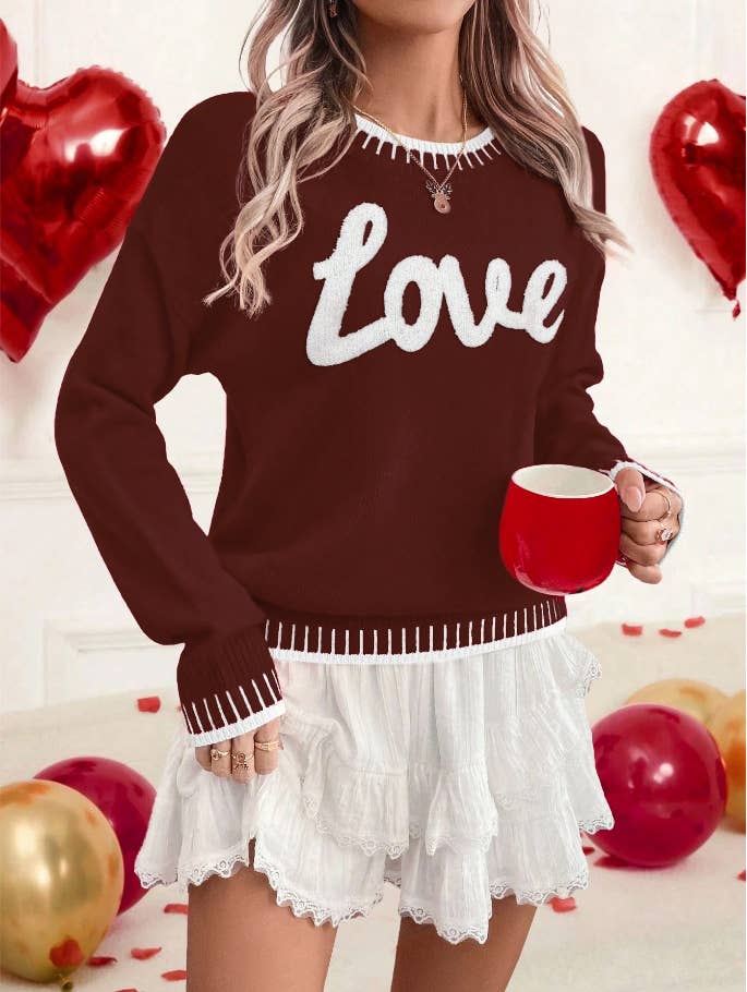 Rosa Clothing - Wholesale Knit Sweater - Women's - Valentines LOVE Letter Jacquard Sweet Knit Sweater2