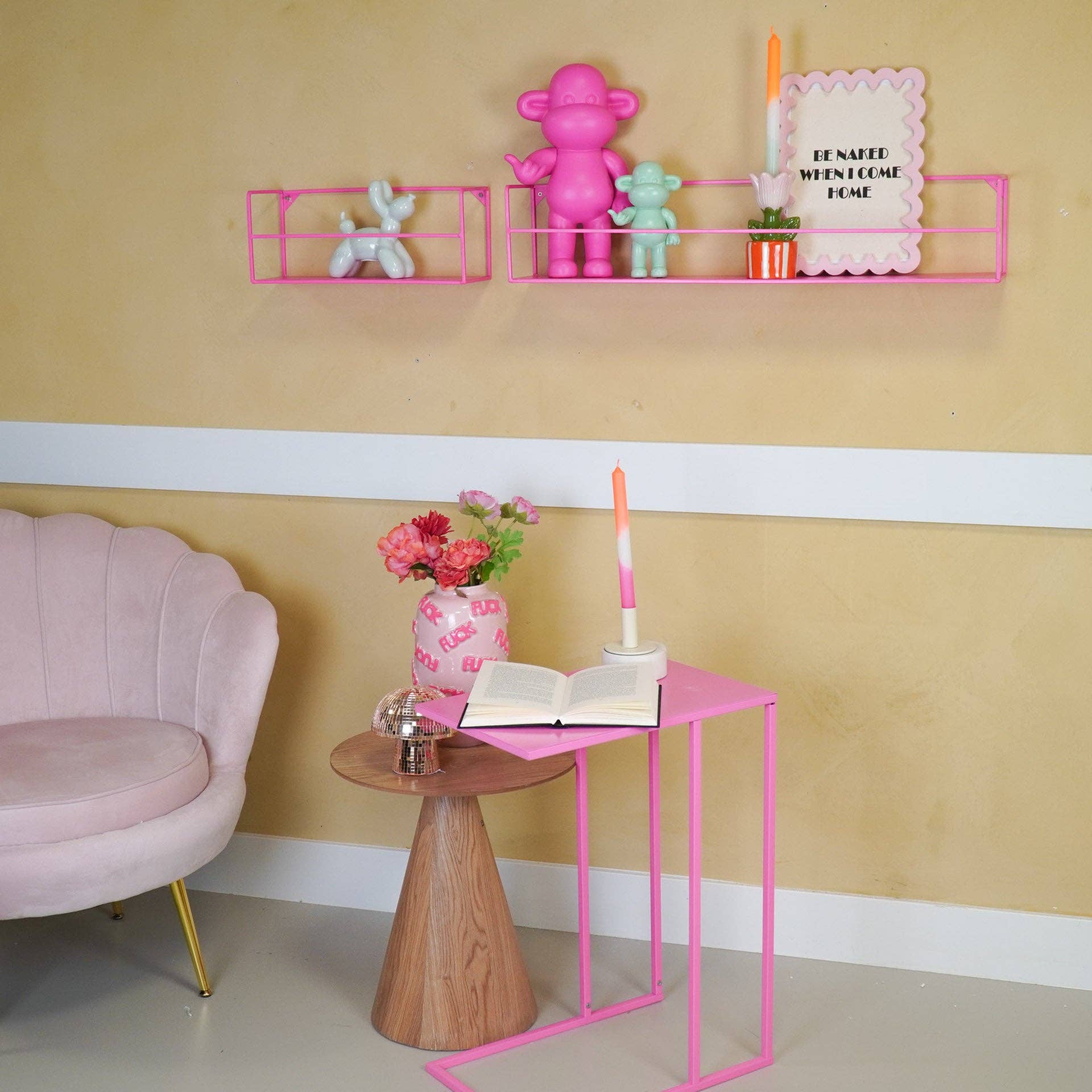 Housevitamin bv - Vendita all'ingrosso Mensole da parete - Set 2 mensole da parete in metallo, rosa neon, dimensioni 40x14x16 cm e 80x14x16 cm2