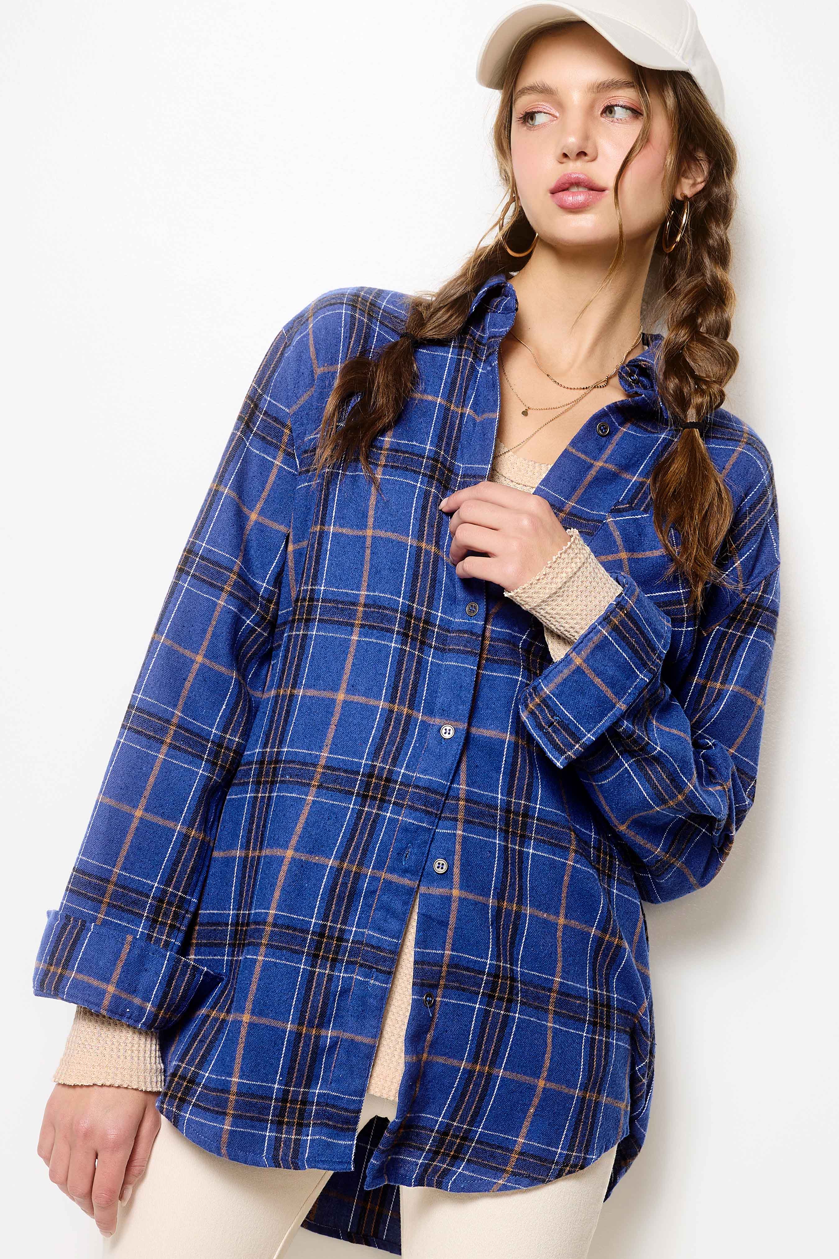 La Miel - Wholesale Button Down Shirt - Women's - SRT1312-Loose Fit Button Down Soft Fabric Plaid Shirts10