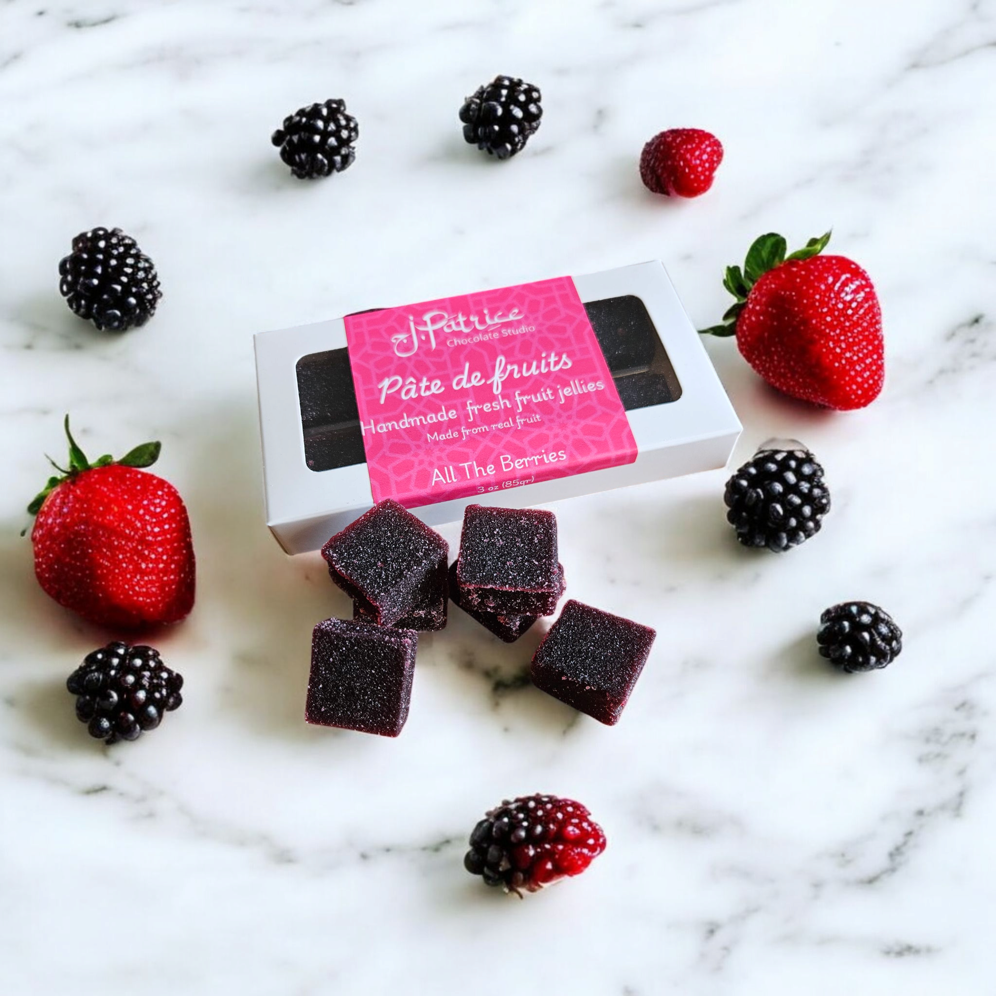 J. Patrice Chocolate Studio - Wholesale Gummy - Pâte de Fruit 8 piece Box - All The Berries1