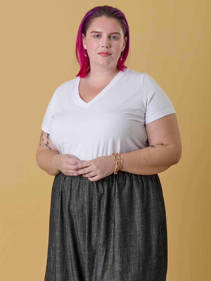 Mia T-Shirt - White V Neck for wholesale by Alice Alexander