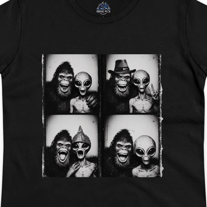 Midnight Myth - Wholesale T-Shirt (Graphic) - Women's - Vintage Photo Booth Alien Bigfoot Shirt Bigfoot Merch Women