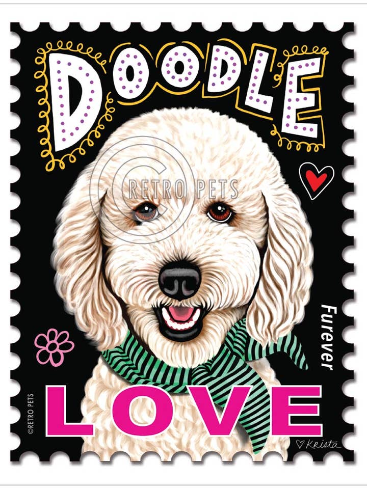 PO-DL 8x10 Afdruk, Goldendoodle "Doodle LOVE Postzegel" voor wholesale door Retro Pets