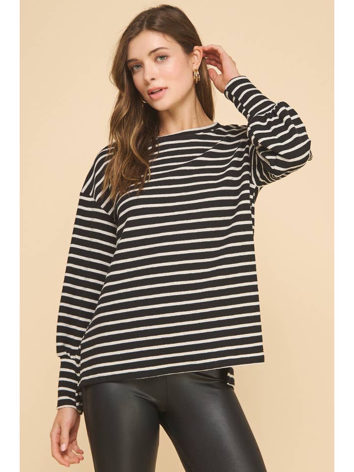 IST1315 Nellie Striped Sweater Black for wholesale on Faire